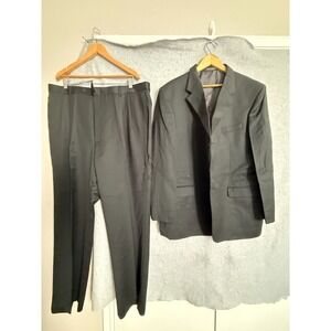 Albert Nipon 2 Piece Suit Men's 48L Blazer 42.5 Pants Black Worsted Wool Lined